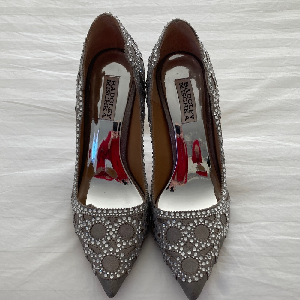 Badgley Mischka Gray Embellished Heels
